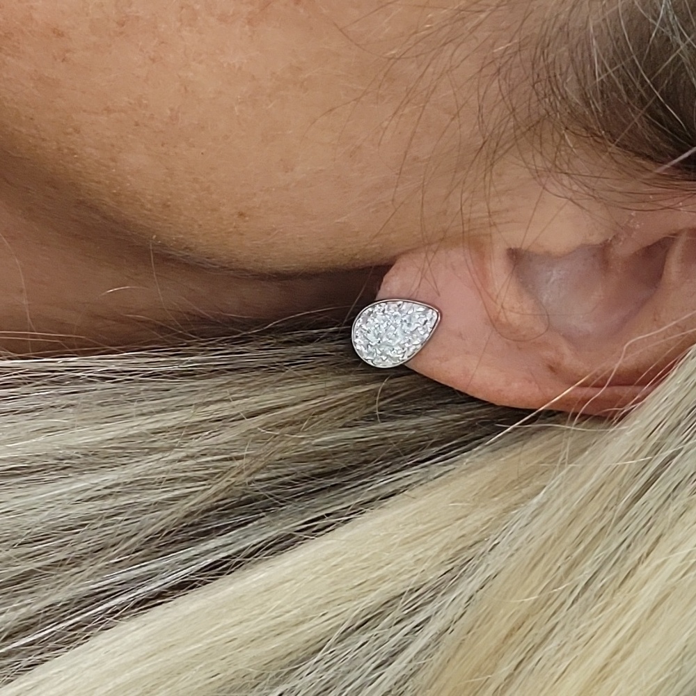 Metallic Silver Druzy Stud Earrings